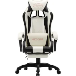 vidaXL Silla gaming con reposapiés cuero sintético Negro y blanco New
