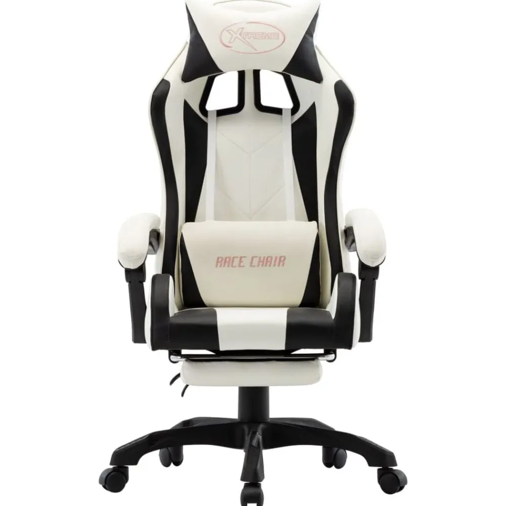 vidaXL Silla gaming con reposapiés cuero sintético Negro y blanco New