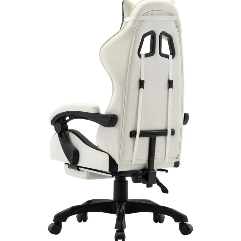 vidaXL Silla gaming con reposapiés cuero sintético Negro y blanco New