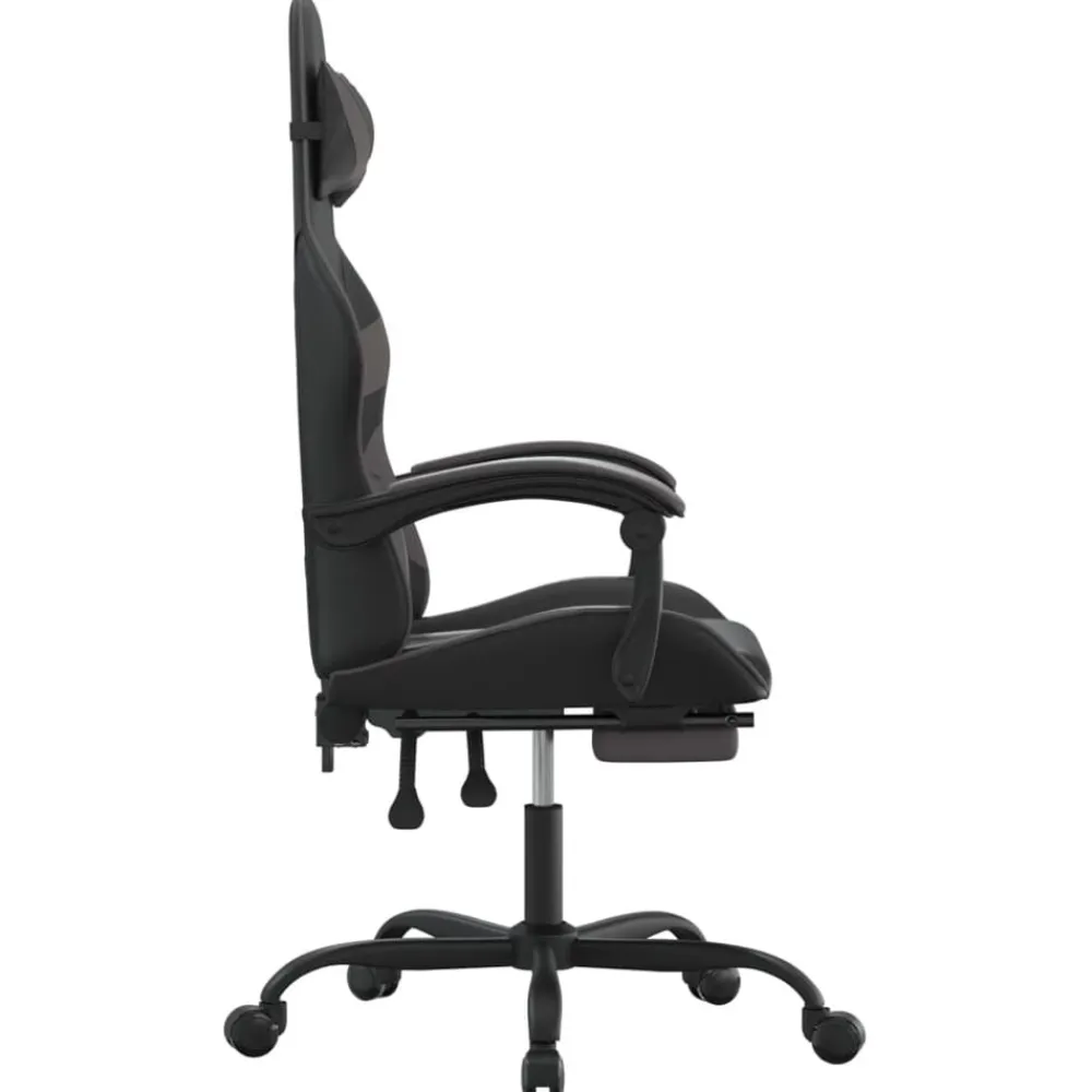 vidaXL Sillas-Silla gaming con reposapiés cuero sintético negro gris
