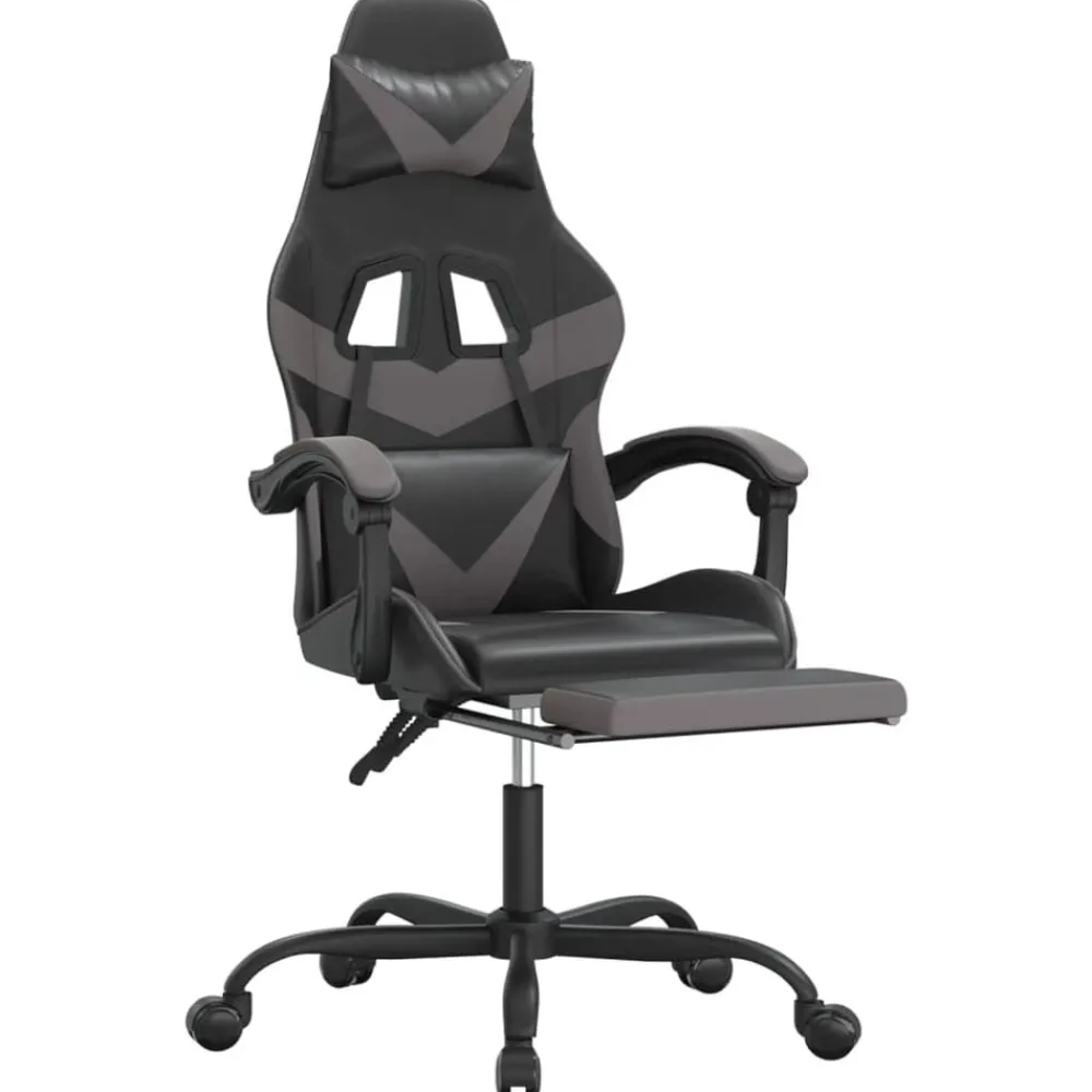 vidaXL Sillas-Silla gaming con reposapiés cuero sintético negro gris