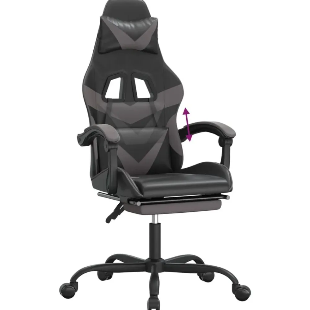 vidaXL Sillas-Silla gaming con reposapiés cuero sintético negro gris