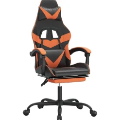 vidaXL Sillas-Silla gaming con reposapiés cuero sintético negro naranja