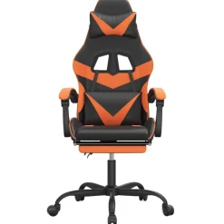 vidaXL Sillas-Silla gaming con reposapiés cuero sintético negro naranja