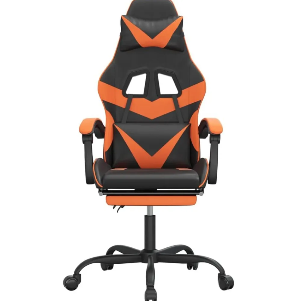 vidaXL Sillas-Silla gaming con reposapiés cuero sintético negro naranja