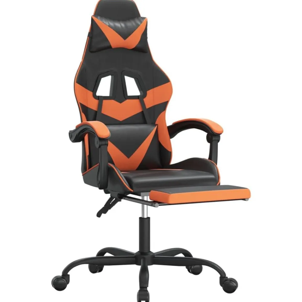 vidaXL Sillas-Silla gaming con reposapiés cuero sintético negro naranja
