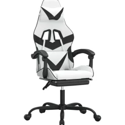 vidaXL Silla gaming con reposapiés cuero sintético blanco negro Blanco y negro Outlet