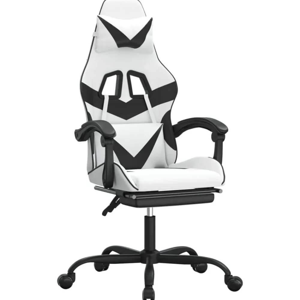 vidaXL Silla gaming con reposapiés cuero sintético blanco negro Blanco y negro Outlet