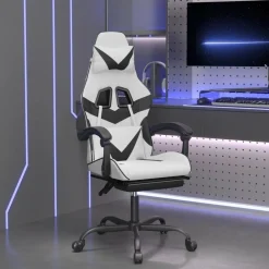 vidaXL Silla gaming con reposapiés cuero sintético blanco negro Blanco y negro Outlet