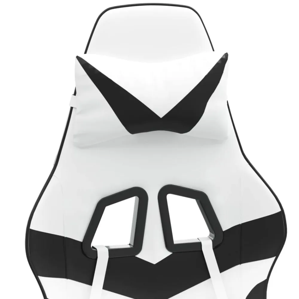 vidaXL Silla gaming con reposapiés cuero sintético blanco negro Blanco y negro Outlet