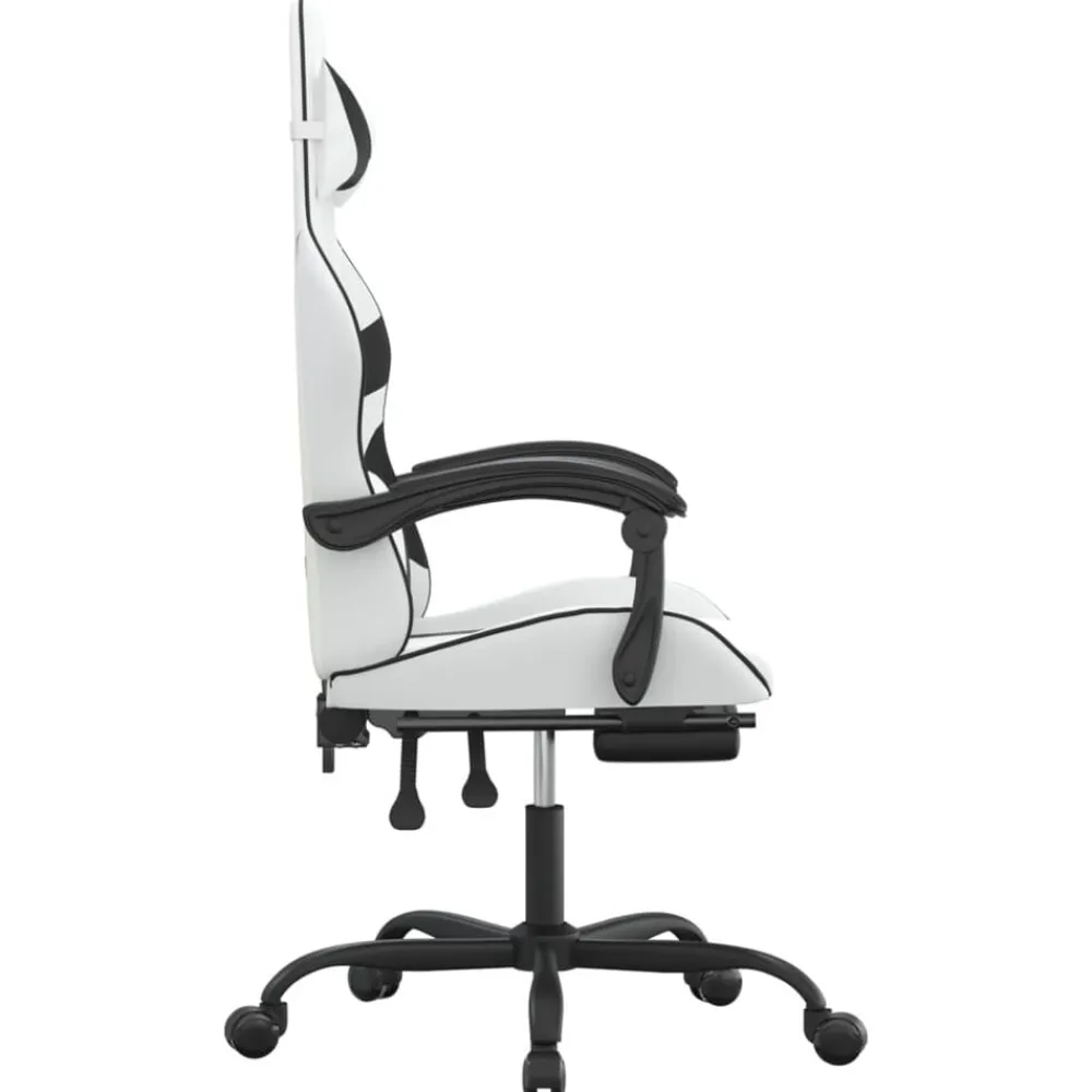 vidaXL Silla gaming con reposapiés cuero sintético blanco negro Blanco y negro Outlet