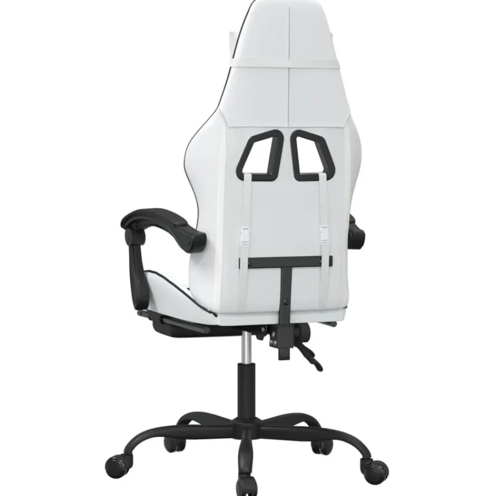 vidaXL Silla gaming con reposapiés cuero sintético blanco negro Blanco y negro Outlet