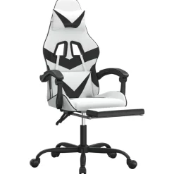 vidaXL Silla gaming con reposapiés cuero sintético blanco negro Blanco y negro Outlet