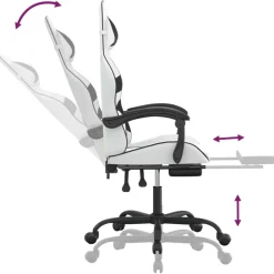 vidaXL Silla gaming con reposapiés cuero sintético blanco negro Blanco y negro Outlet