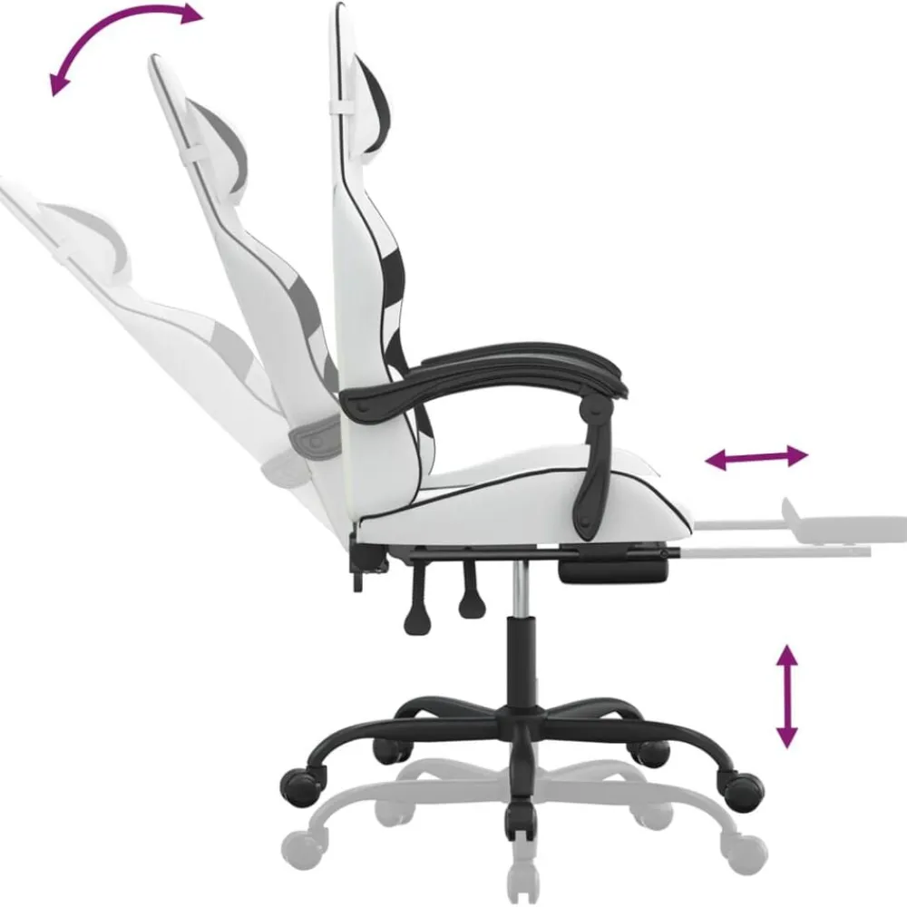 vidaXL Silla gaming con reposapiés cuero sintético blanco negro Blanco y negro Outlet