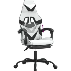 vidaXL Silla gaming con reposapiés cuero sintético blanco negro Blanco y negro Outlet