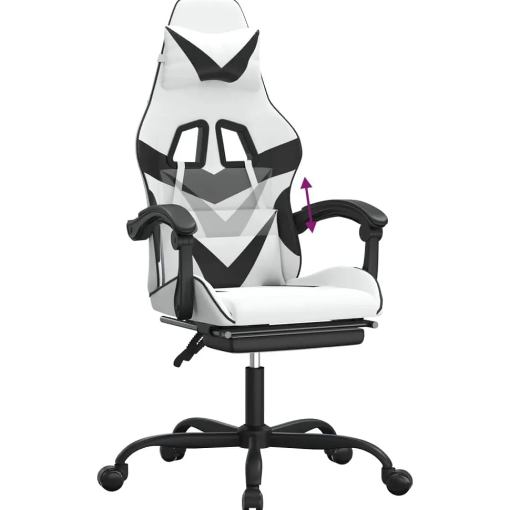 vidaXL Silla gaming con reposapiés cuero sintético blanco negro Blanco y negro Outlet