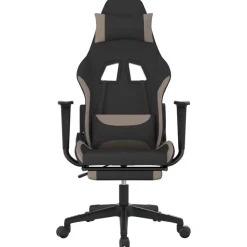 vidaXL Sillas-Silla gaming con reposapiés tela negro y gris taupe