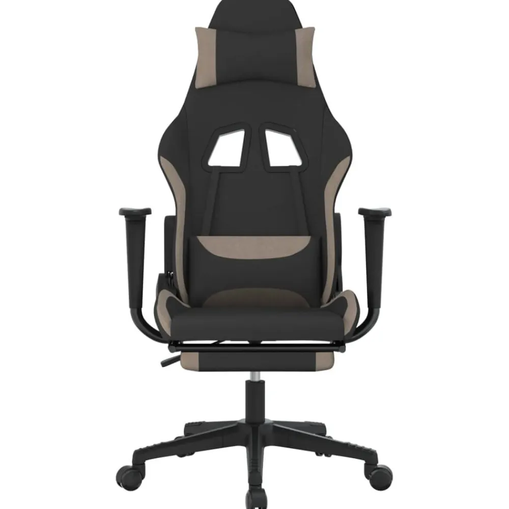 vidaXL Sillas-Silla gaming con reposapiés tela negro y gris taupe