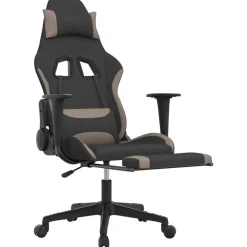 vidaXL Sillas-Silla gaming con reposapiés tela negro y gris taupe