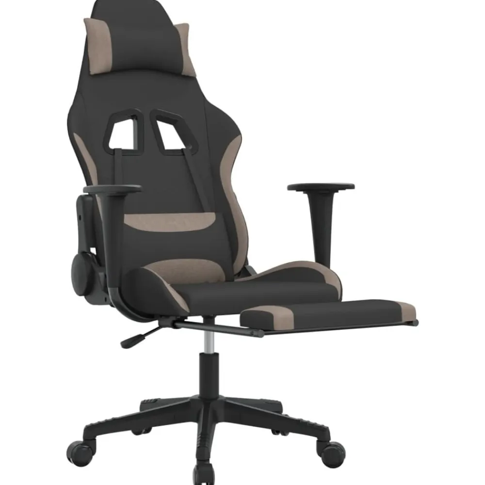 vidaXL Sillas-Silla gaming con reposapiés tela negro y gris taupe
