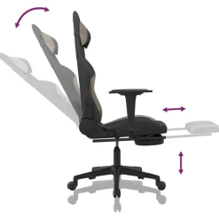 vidaXL Sillas-Silla gaming con reposapiés tela negro y gris taupe