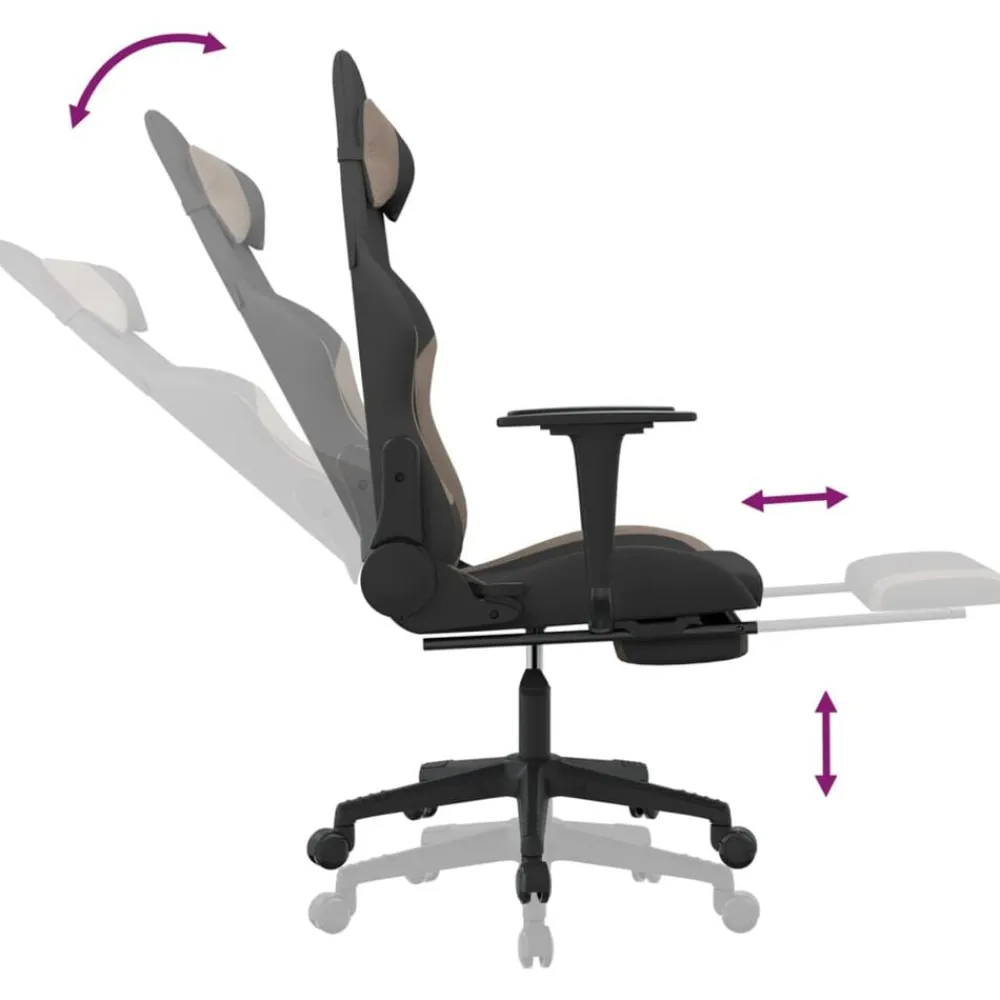vidaXL Sillas-Silla gaming con reposapiés tela negro y gris taupe