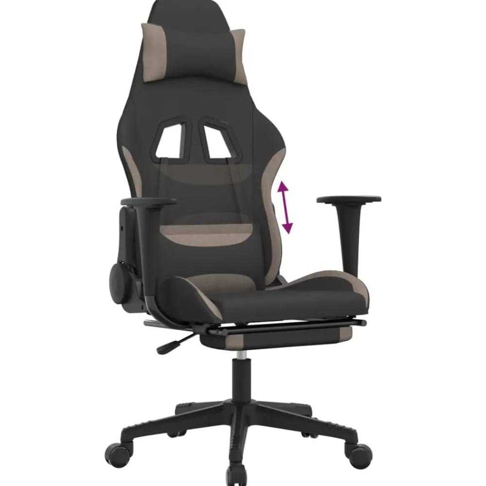 vidaXL Sillas-Silla gaming con reposapiés tela negro y gris taupe