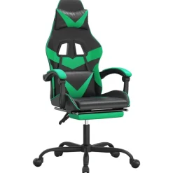 vidaXL Silla gaming con reposapiés cuero sintético negro verde Negro y verde Online