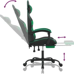vidaXL Silla gaming con reposapiés cuero sintético negro verde Negro y verde Online