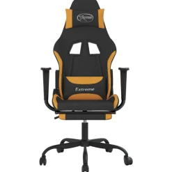 vidaXL Sillas-Silla gaming con reposapiés tela negro y naranja