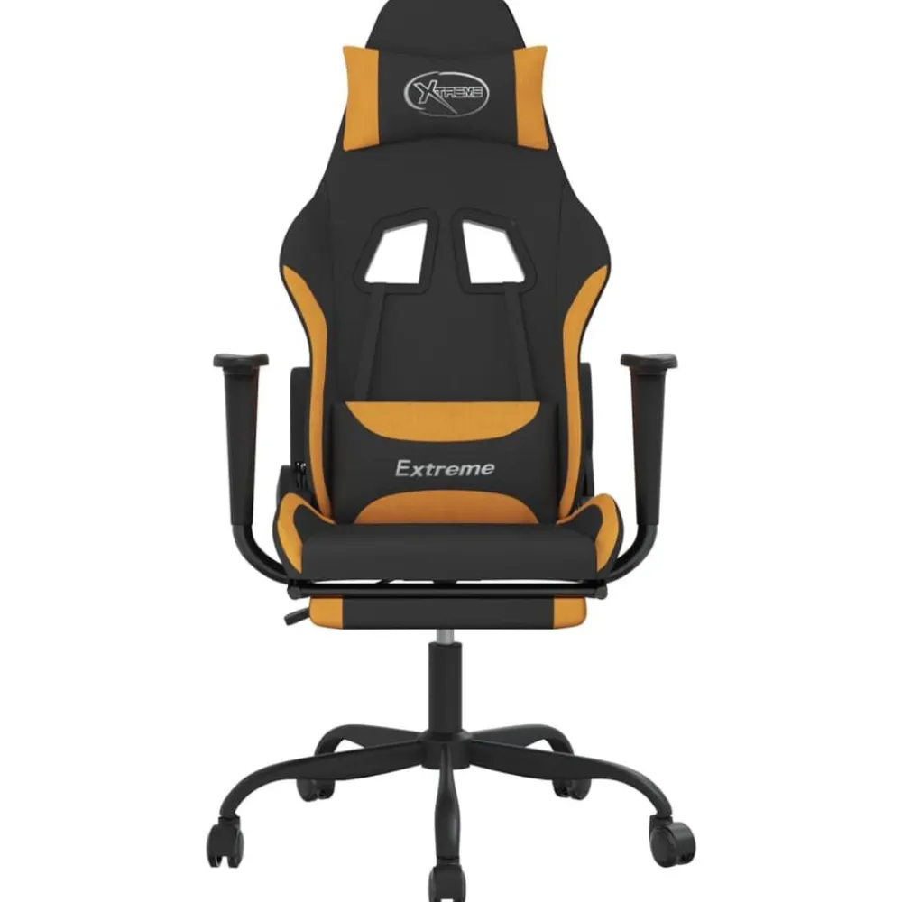 vidaXL Sillas-Silla gaming con reposapiés tela negro y naranja