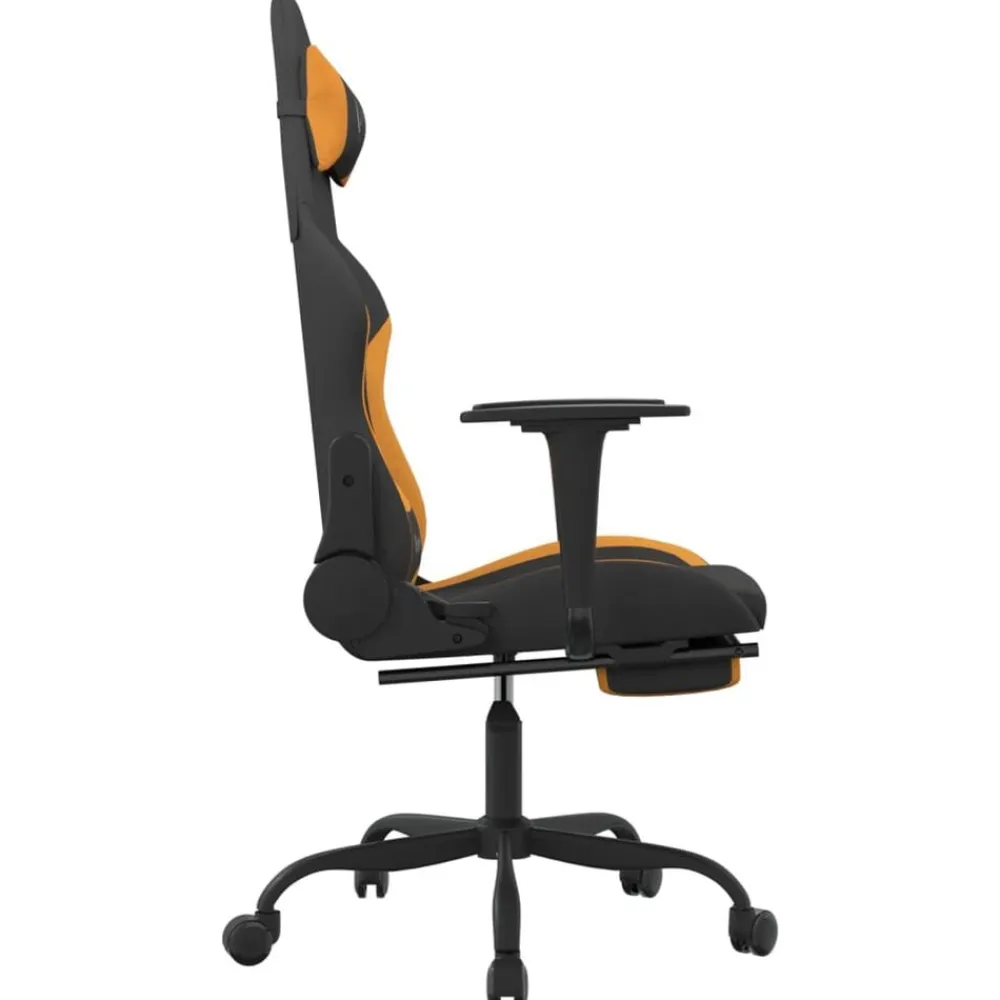 vidaXL Sillas-Silla gaming con reposapiés tela negro y naranja