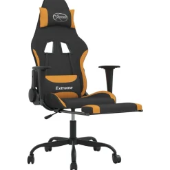 vidaXL Sillas-Silla gaming con reposapiés tela negro y naranja