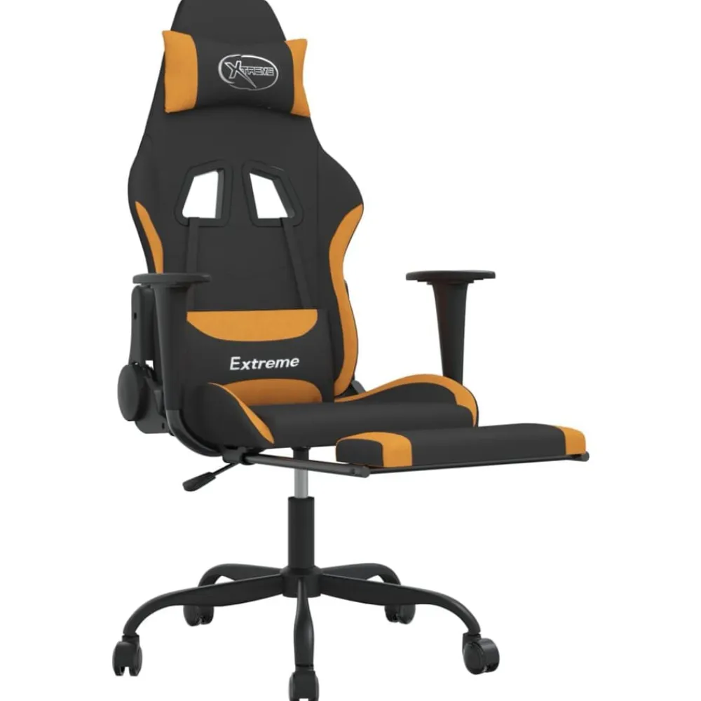 vidaXL Sillas-Silla gaming con reposapiés tela negro y naranja