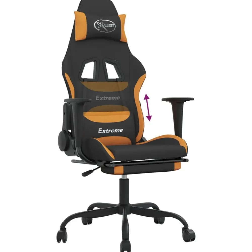 vidaXL Sillas-Silla gaming con reposapiés tela negro y naranja