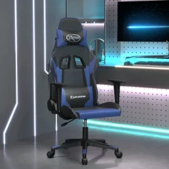 vidaXL Silla gaming cuero sintético Negro y azul New