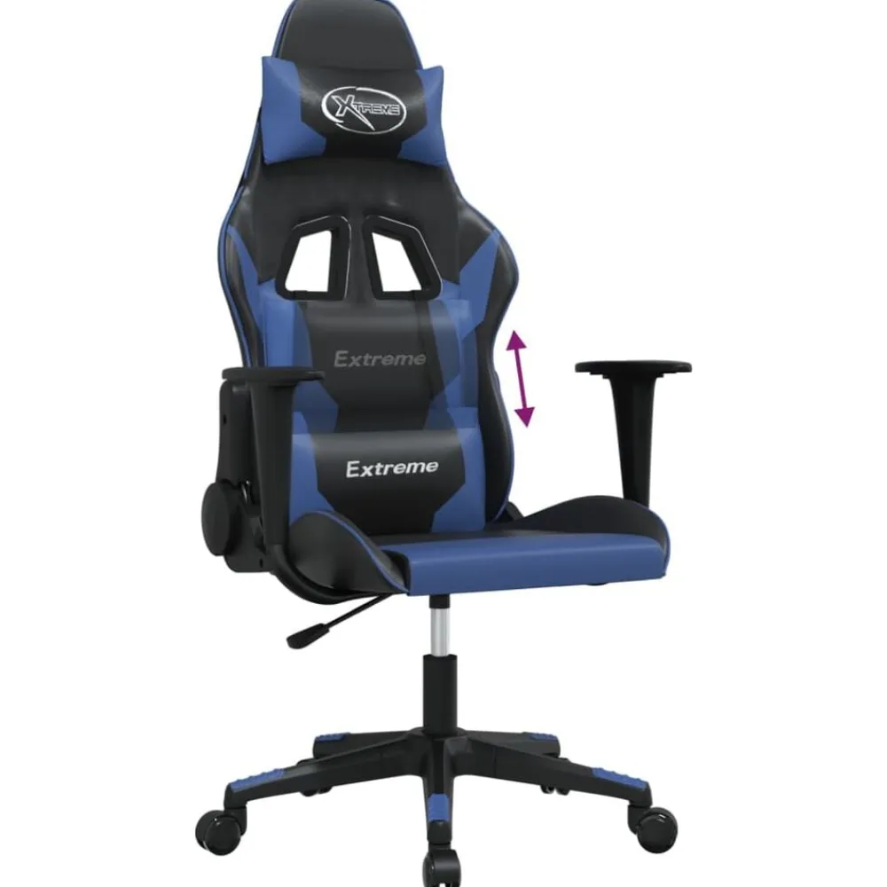 vidaXL Silla gaming cuero sintético Negro y azul New