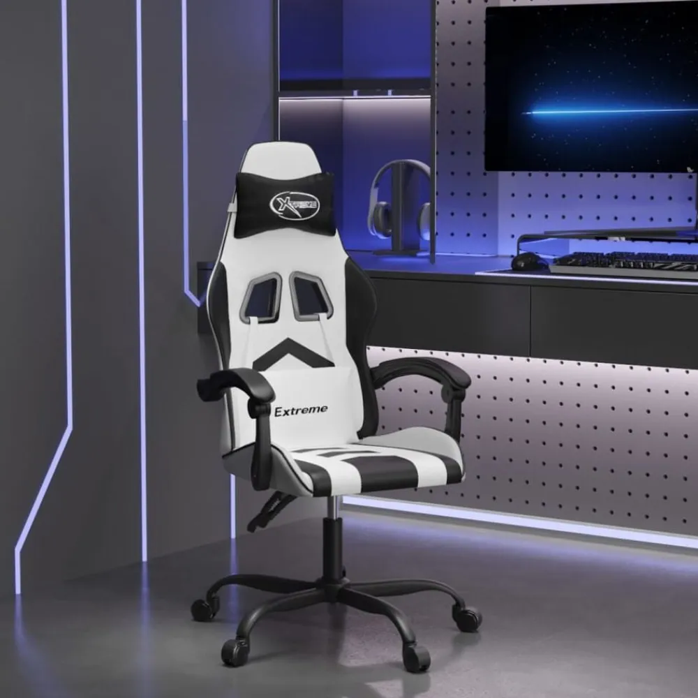 vidaXL Silla gaming cuero sintético Blanco y negro Best