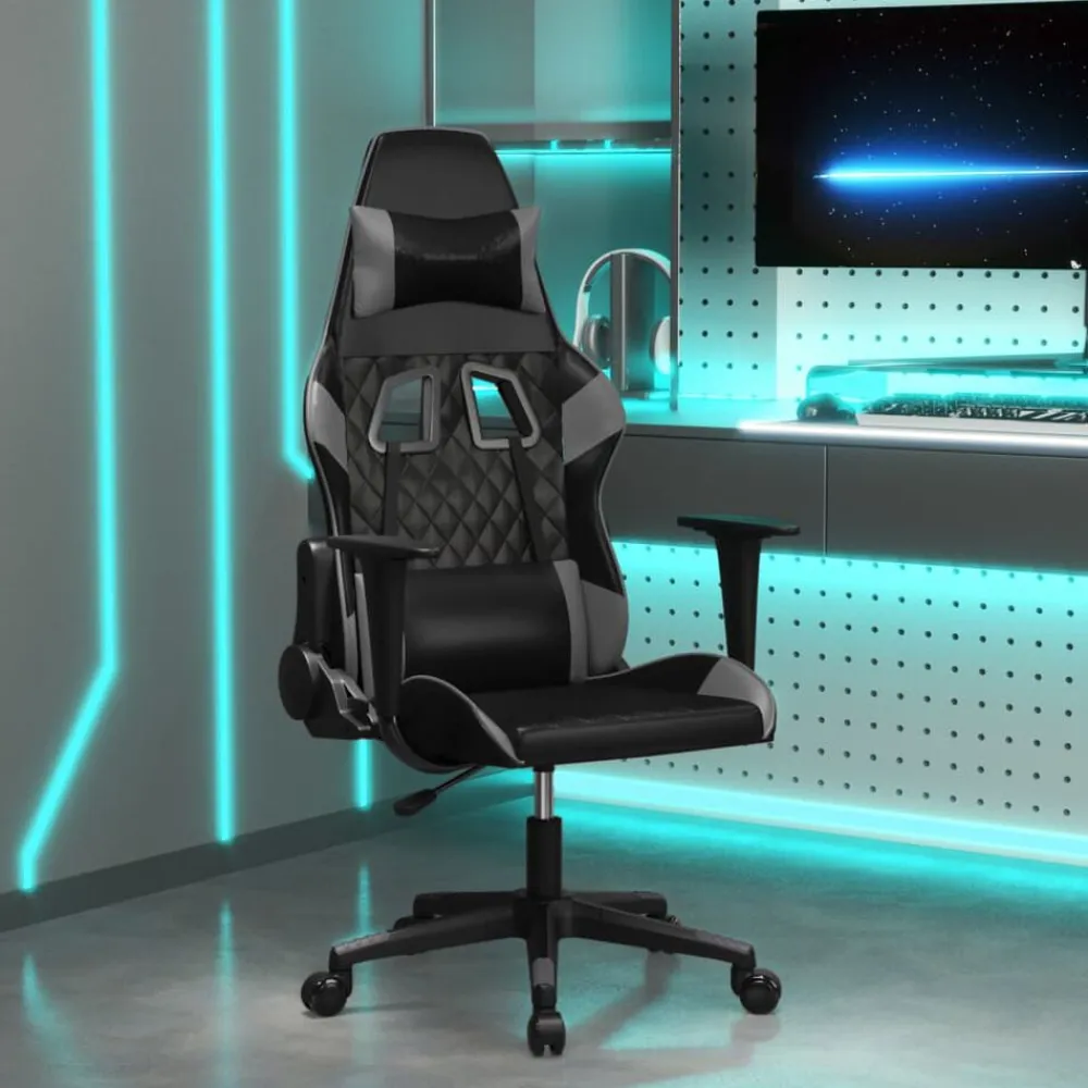 vidaXL Silla gaming cuero sintético Negro y gris Outlet