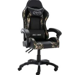 vidaXL Mobiliario De Oficina-Silla gaming de cuero sintético negro y camuflaje