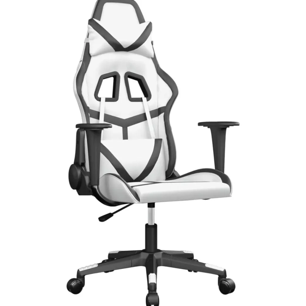 vidaXL Silla gaming de masaje cuero sintético Blanco y negro Sale