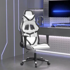 vidaXL Silla gaming de masaje cuero sintético Blanco y negro Sale