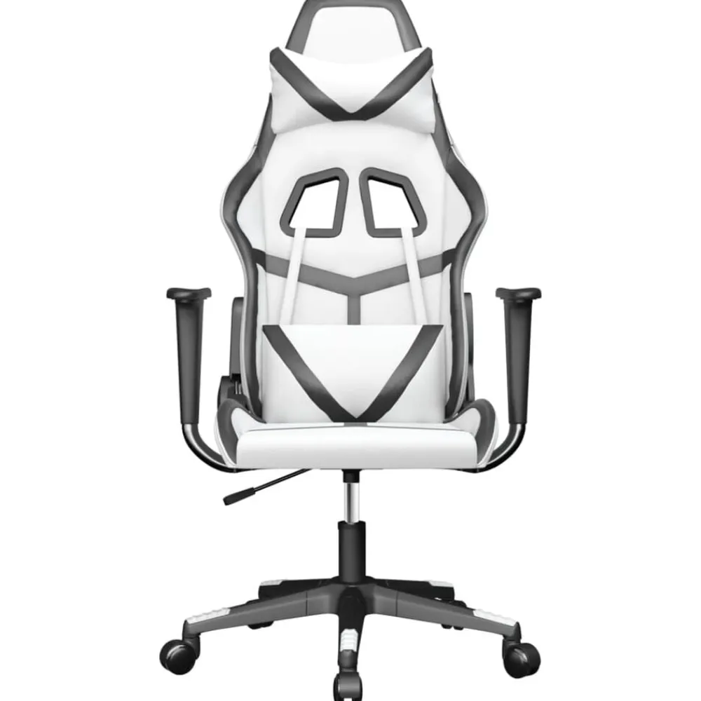 vidaXL Silla gaming de masaje cuero sintético Blanco y negro Sale