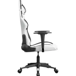vidaXL Silla gaming de masaje cuero sintético Blanco y negro Sale