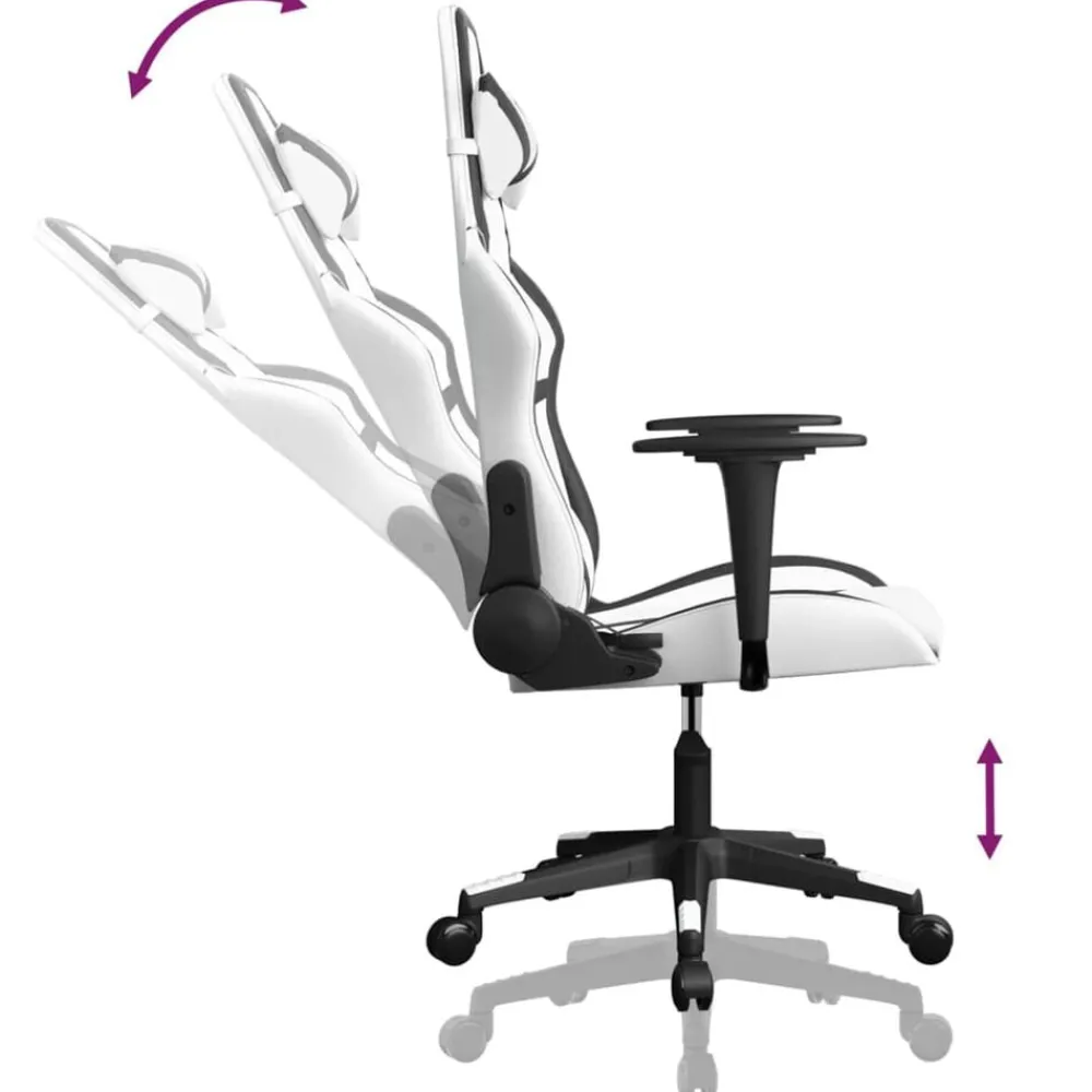 vidaXL Silla gaming de masaje cuero sintético Blanco y negro Sale