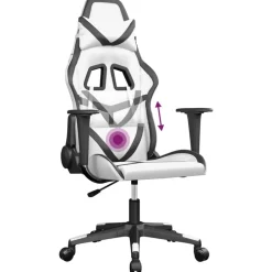 vidaXL Silla gaming de masaje cuero sintético Blanco y negro Sale