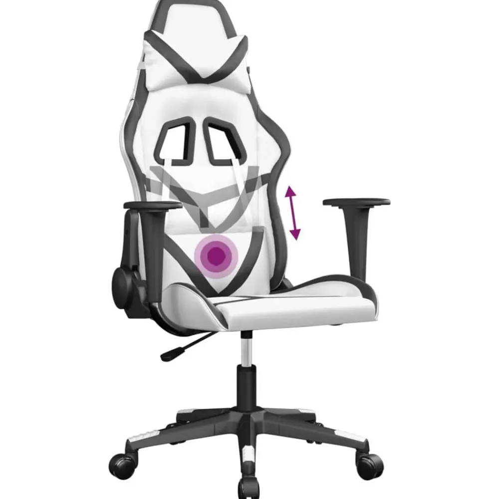 vidaXL Silla gaming de masaje cuero sintético Blanco y negro Sale