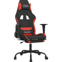 vidaXL Sillas-Silla gaming de masaje con reposapiés tela negro y