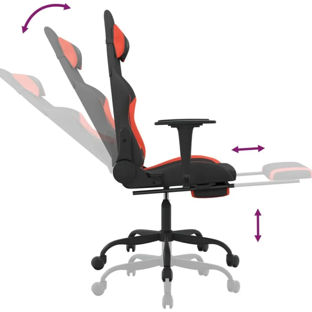 vidaXL Sillas-Silla gaming de masaje con reposapiés tela negro y
